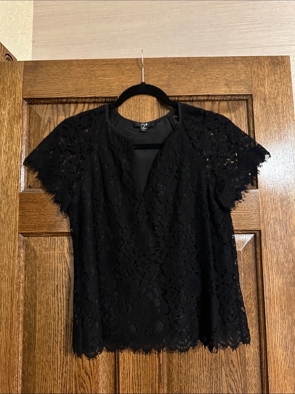J. Crew Black Lace Short-Sleeve Blouse